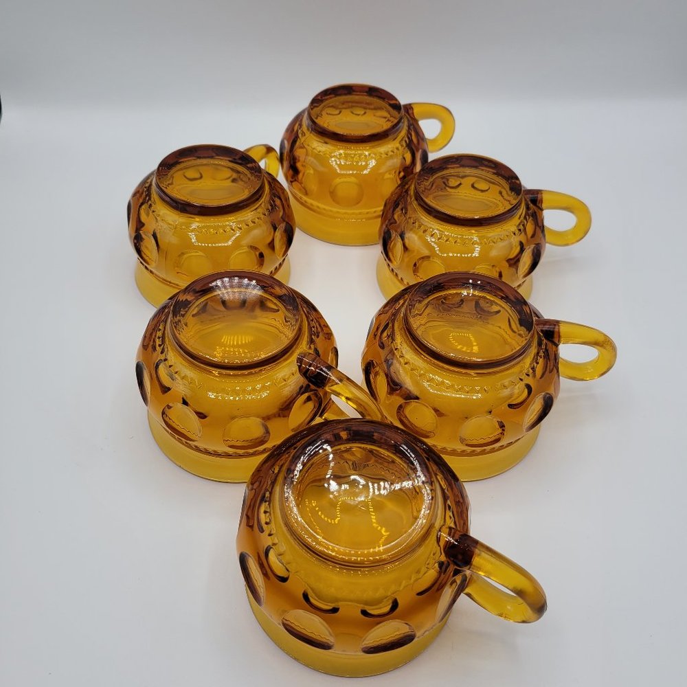 Vintage Indiana Glass Kings Crown Amber Thumb Print Cups 2-piece set - Picture 5 of 8